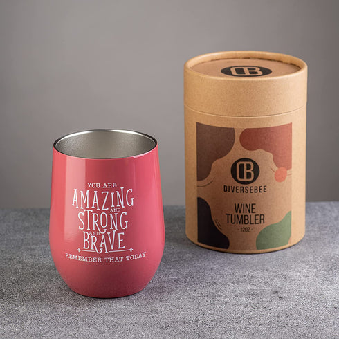 DiverseBee Inspirational Thank You Gifts for Women, Mom, Sister, Wife, Girlfriend, Boss, Coworker, Nurses, Best Friend, Encouragement Birthday Wine Gifts - Insulated Wine Tumbler Cup with Lid (Ruby)